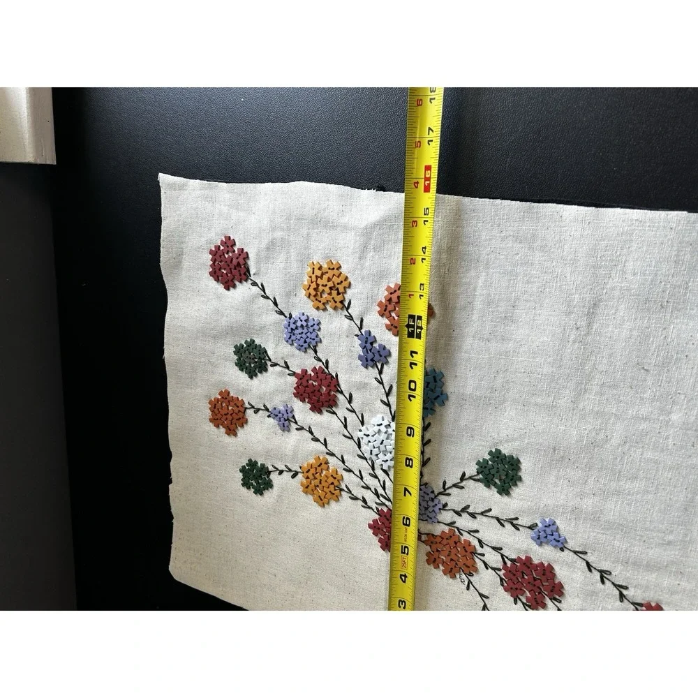 Vintage Decorative Hand Embroidered Floral Cotton Textile Tapestry 19 X‎ 15.5